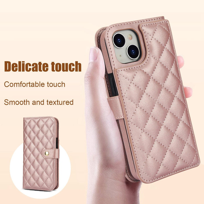 For Iphone 15 Crossbody Multifunction Rhombic Leather Phone Case