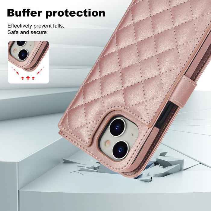 For Iphone 15 Crossbody Multifunction Rhombic Leather Phone Case