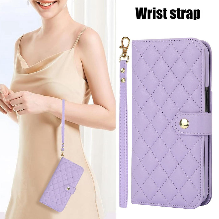 For Iphone 15 Crossbody Multifunction Rhombic Leather Phone Case