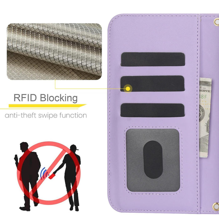 For Iphone 15 Crossbody Multifunction Rhombic Leather Phone Case