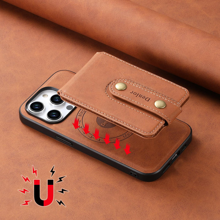 For Iphone 15 Nk Retro Pattern Magsafe Magnetic Card Holder Leather Phone Case