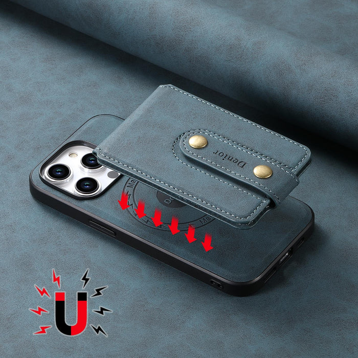 For Iphone 15 Nk Retro Pattern Magsafe Magnetic Card Holder Leather Phone Case