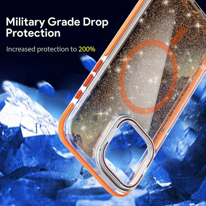 For Iphone 15 Two-Colour Glitter Powder Lens Holder Magsafe Phone Case