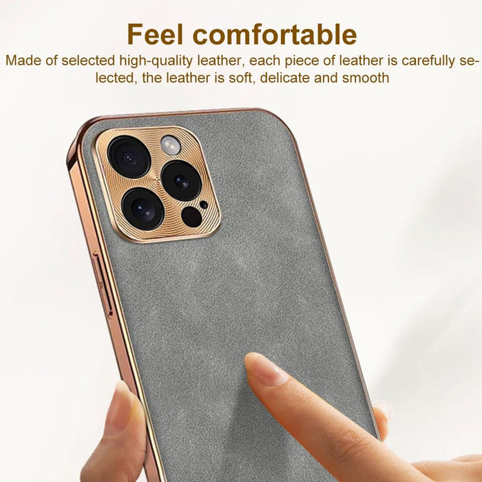 For Iphone 15 Electroplating Lambskin Leather Phone Case