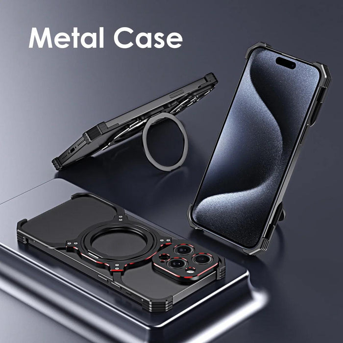 For Iphone 15 Mechanical Arm Borderless Magsafe Holder Metal Phone Case