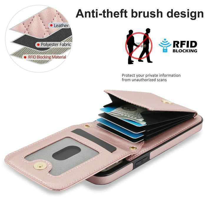 For Iphone 15 Crossbody Rhombic Card Bag RFID Phone Case
