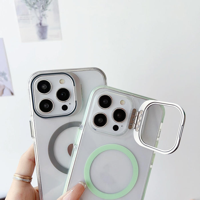 For Iphone 15 J2 High Transparent Magsafe Magnetic Frame Holder Phone Case