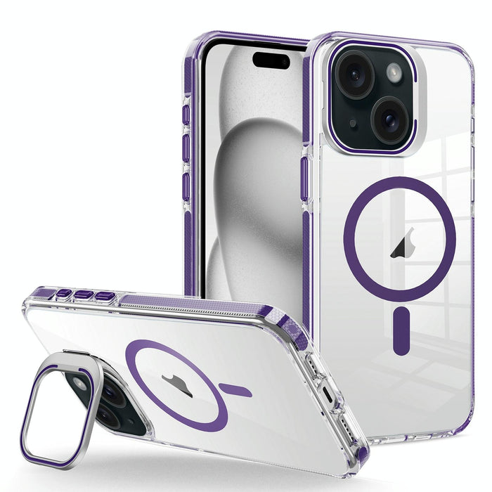 For Iphone 15 J2 High Transparent Magsafe Magnetic Frame Holder Phone Case