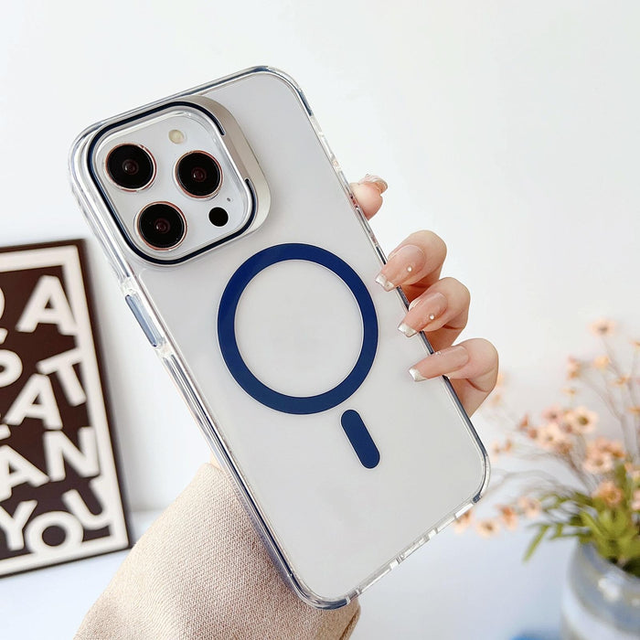 For Iphone 15 J2 High Transparent Magsafe Magnetic Frame Holder Phone Case