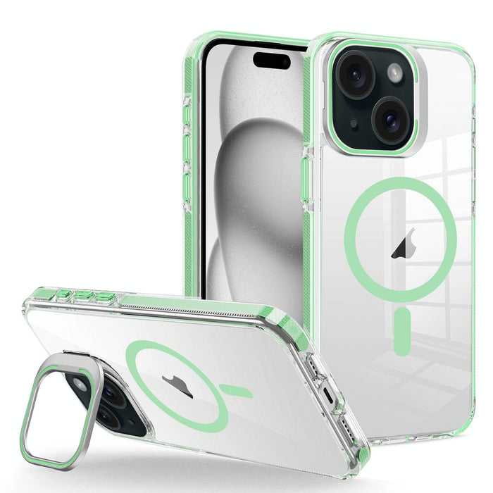 For Iphone 15 J2 High Transparent Magsafe Magnetic Frame Holder Phone Case