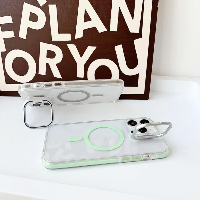 For Iphone 15 J2 High Transparent Magsafe Magnetic Frame Holder Phone Case