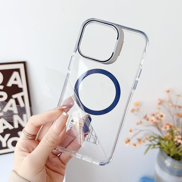 For Iphone 15 J2 High Transparent Magsafe Magnetic Frame Holder Phone Case
