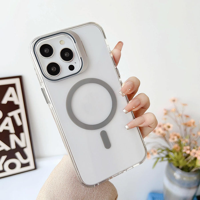 For Iphone 15 J2 High Transparent Magsafe Magnetic Frame Holder Phone Case