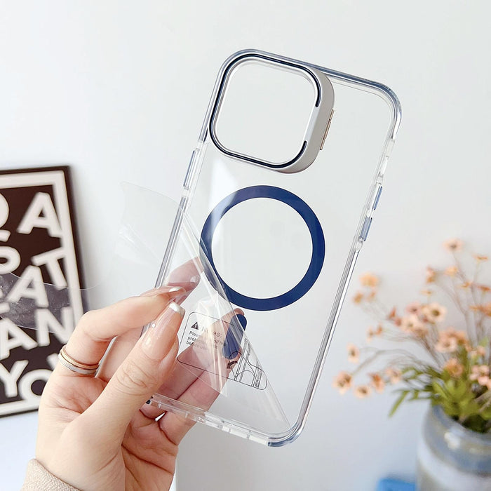 For Iphone 15 J2 High Transparent Magsafe Magnetic Frame Holder Phone Case