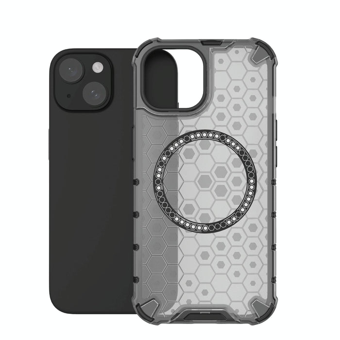 For Iphone 15 Honeycomb Magnetic Ring Shockproof Phone Case
