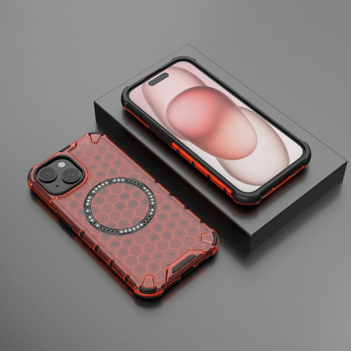 For Iphone 15 Honeycomb Magnetic Ring Shockproof Phone Case