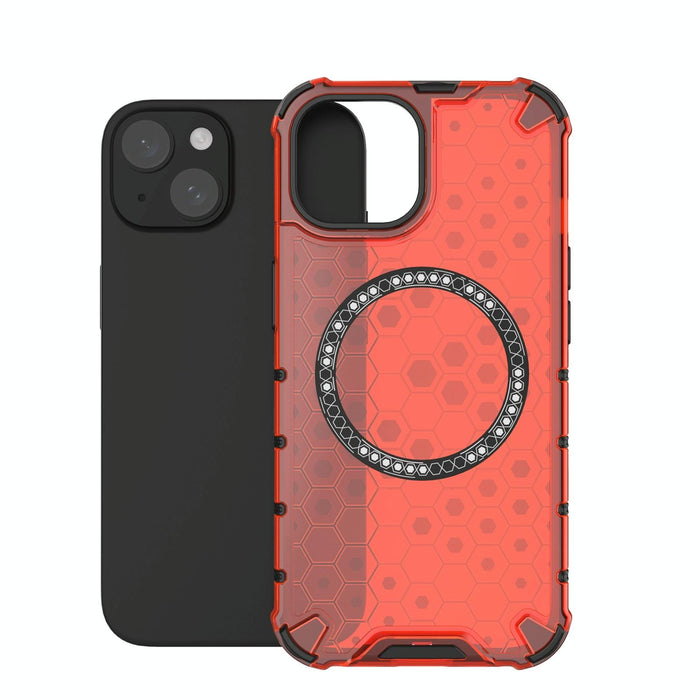 For Iphone 15 Honeycomb Magnetic Ring Shockproof Phone Case