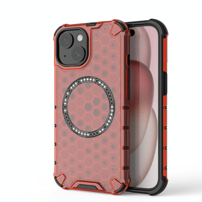 For Iphone 15 Honeycomb Magnetic Ring Shockproof Phone Case