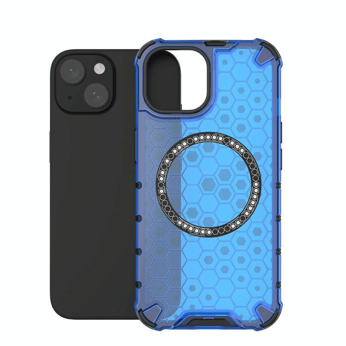 For Iphone 15 Honeycomb Magnetic Ring Shockproof Phone Case