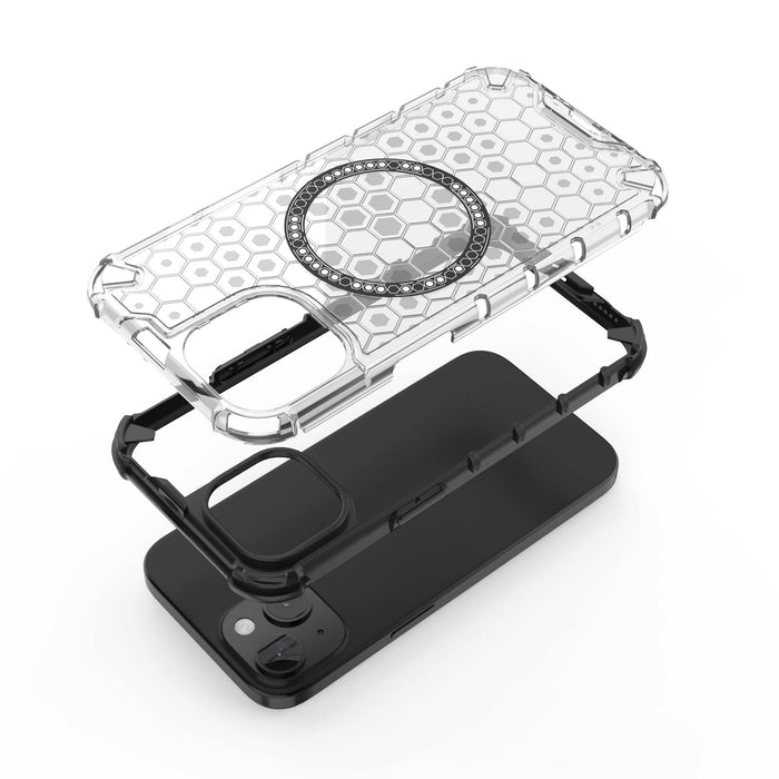 For Iphone 15 Honeycomb Magnetic Ring Shockproof Phone Case