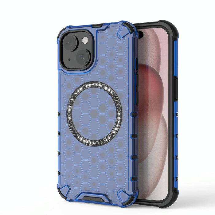 For Iphone 15 Honeycomb Magnetic Ring Shockproof Phone Case