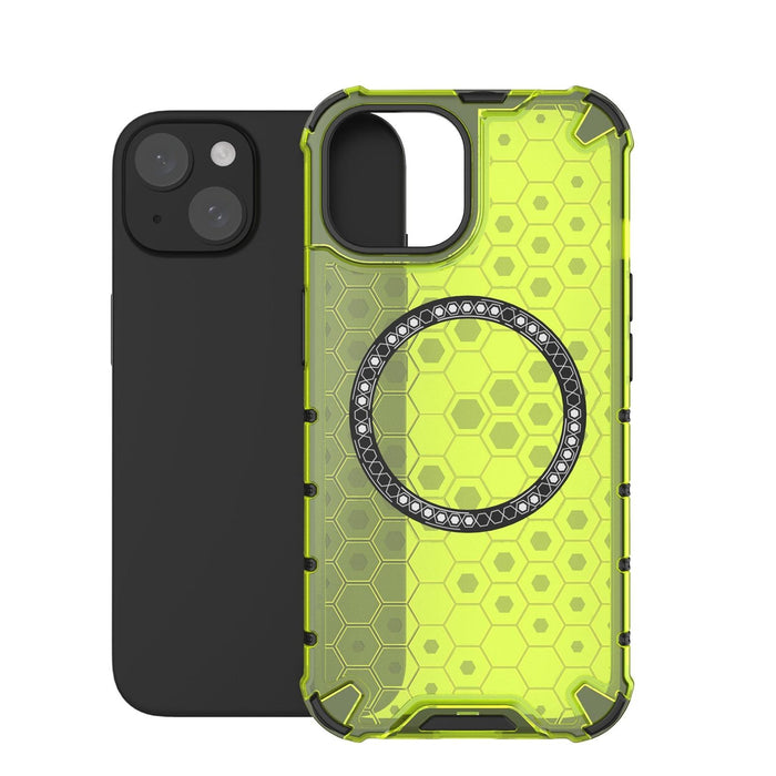 For Iphone 15 Honeycomb Magnetic Ring Shockproof Phone Case