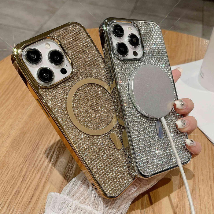 For Iphone 15 Diamonds Plated Magsafe Phone Case