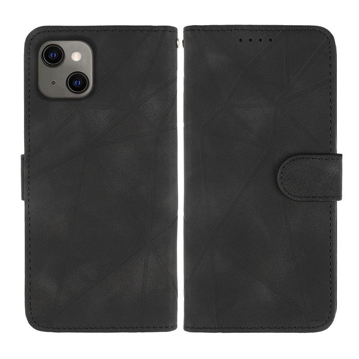 For Iphone 15 Skin Feel Geometric Lines Leather Phone Case