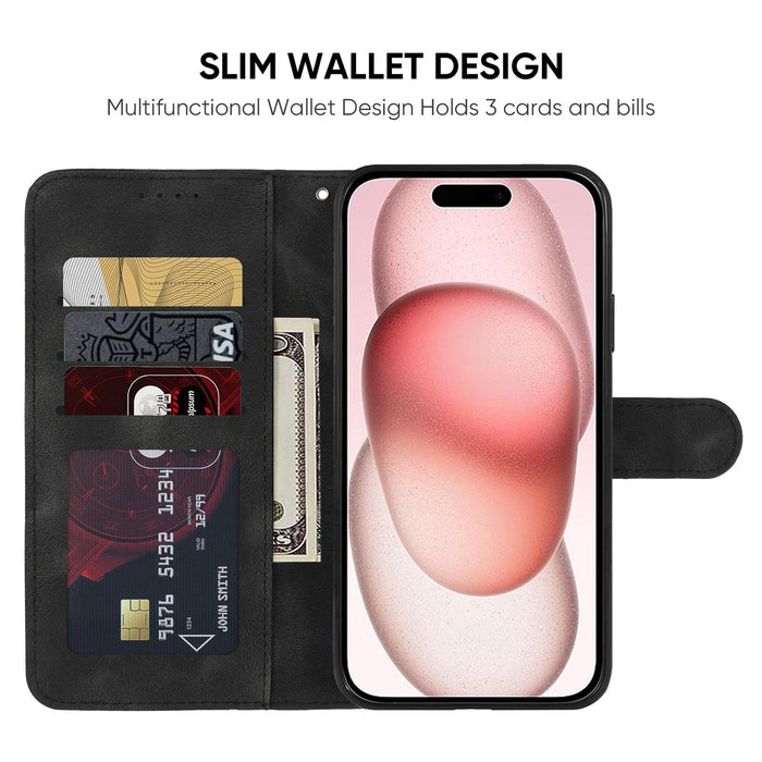 For Iphone 15 Skin Feel Geometric Lines Leather Phone Case