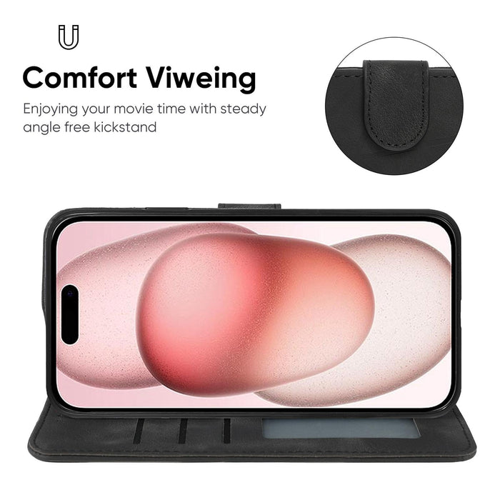 For Iphone 15 Skin Feel Geometric Lines Leather Phone Case