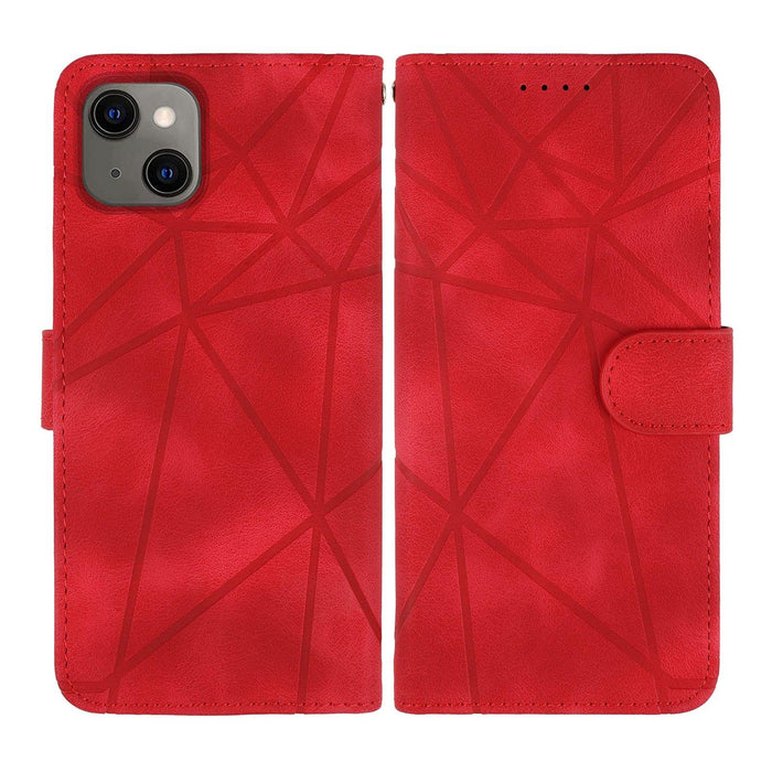 For Iphone 15 Skin Feel Geometric Lines Leather Phone Case