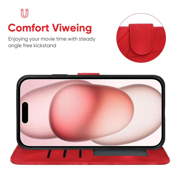 For Iphone 15 Skin Feel Geometric Lines Leather Phone Case