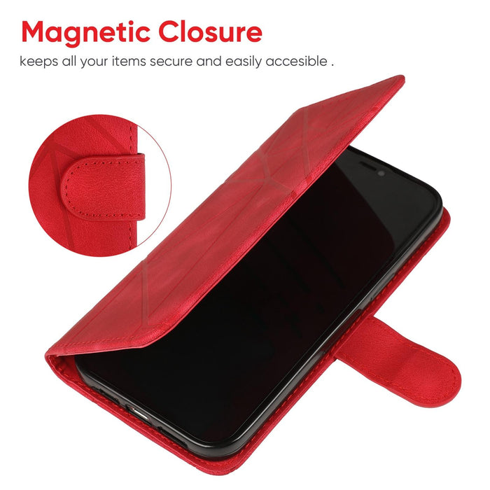 For Iphone 15 Skin Feel Geometric Lines Leather Phone Case