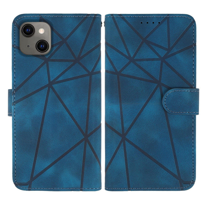 For Iphone 15 Skin Feel Geometric Lines Leather Phone Case