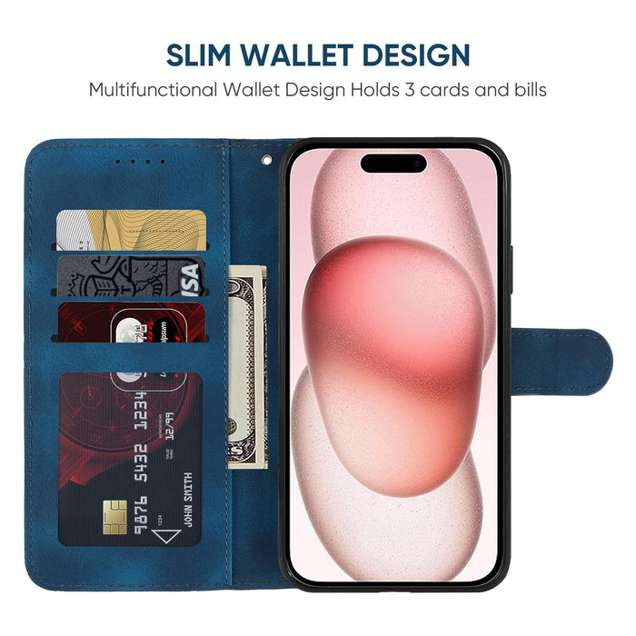 For Iphone 15 Skin Feel Geometric Lines Leather Phone Case