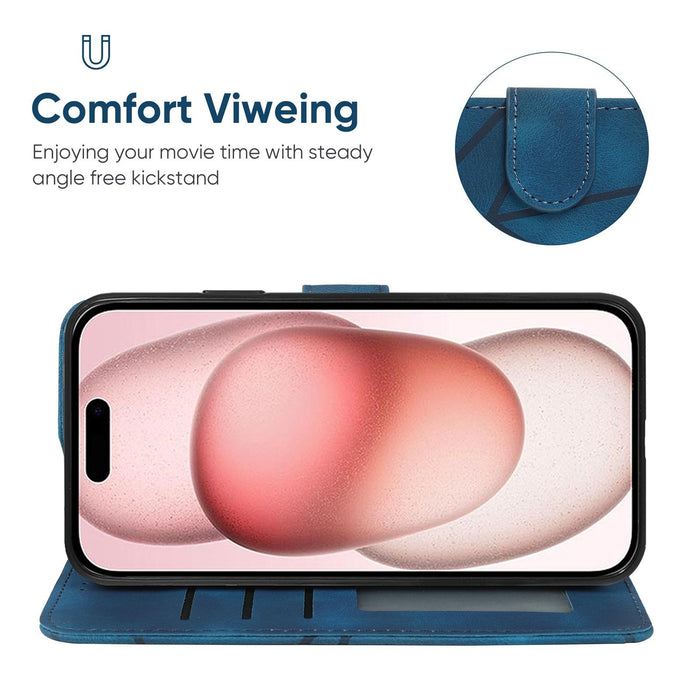 For Iphone 15 Skin Feel Geometric Lines Leather Phone Case