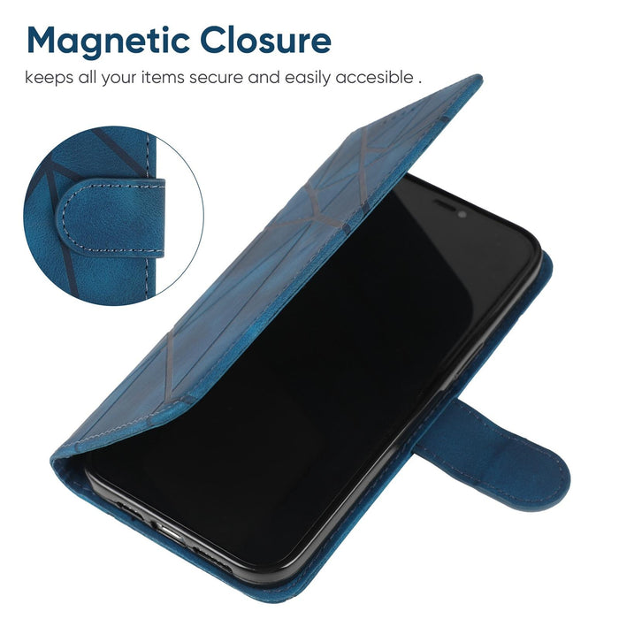 For Iphone 15 Skin Feel Geometric Lines Leather Phone Case