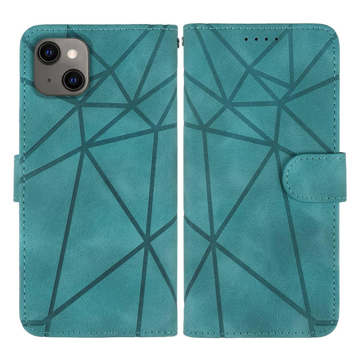 For Iphone 15 Skin Feel Geometric Lines Leather Phone Case