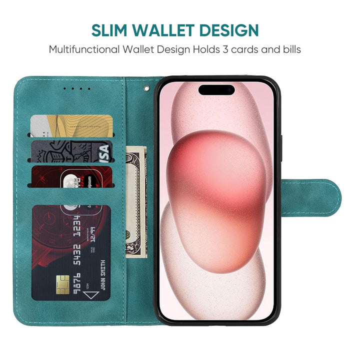 For Iphone 15 Skin Feel Geometric Lines Leather Phone Case