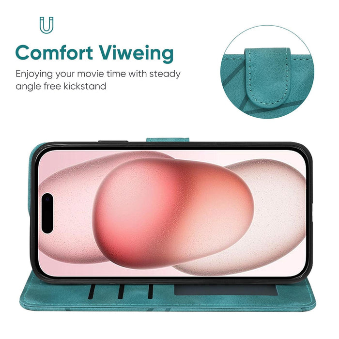 For Iphone 15 Skin Feel Geometric Lines Leather Phone Case