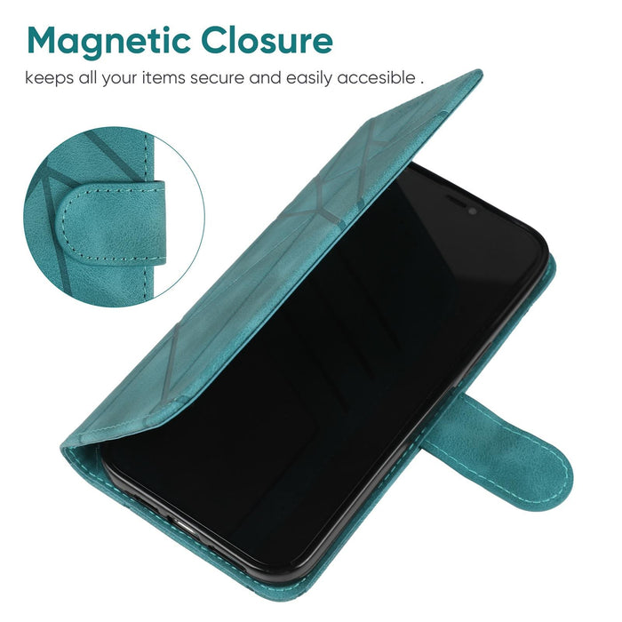 For Iphone 15 Skin Feel Geometric Lines Leather Phone Case