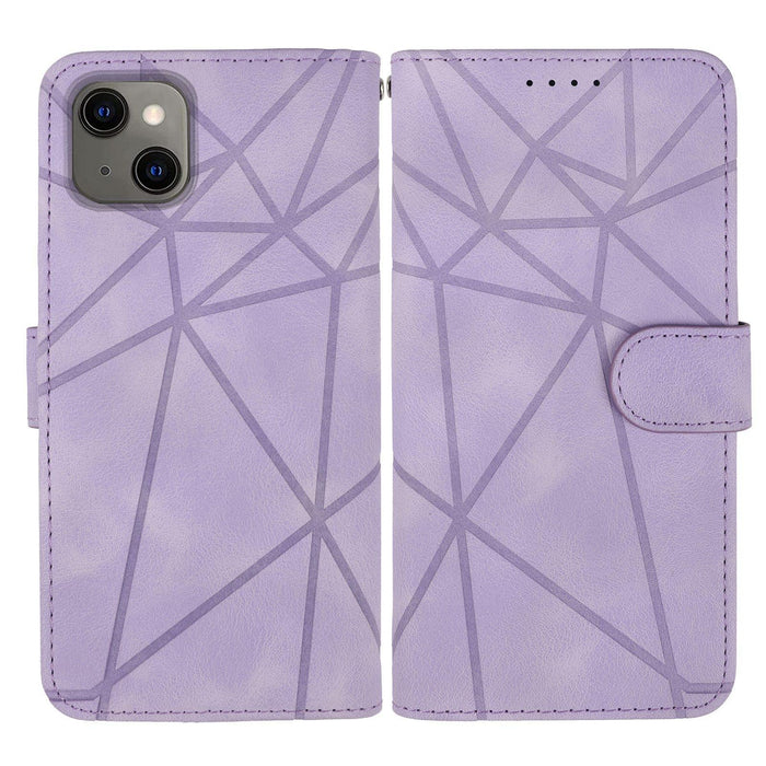 For Iphone 15 Skin Feel Geometric Lines Leather Phone Case