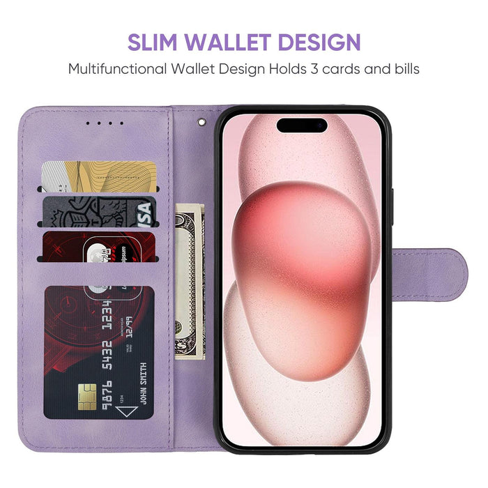 For Iphone 15 Skin Feel Geometric Lines Leather Phone Case