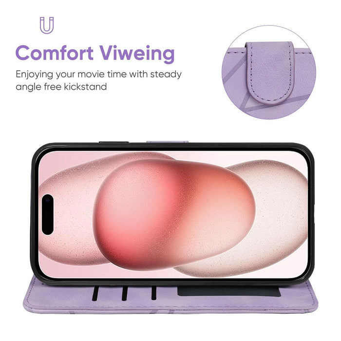 For Iphone 15 Skin Feel Geometric Lines Leather Phone Case