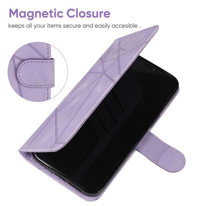 For Iphone 15 Skin Feel Geometric Lines Leather Phone Case