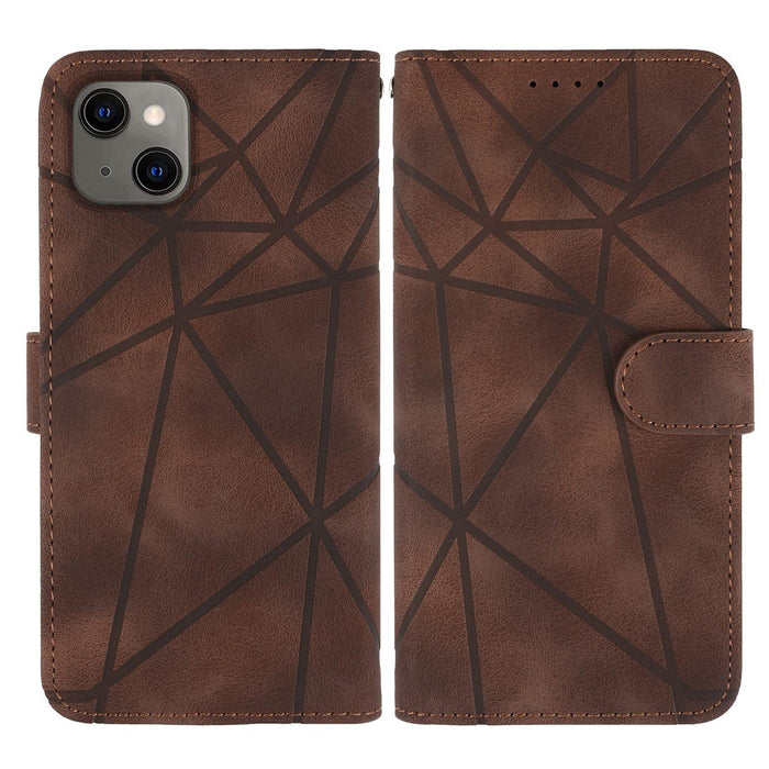 For Iphone 15 Skin Feel Geometric Lines Leather Phone Case