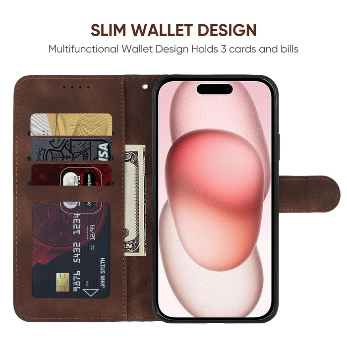 For Iphone 15 Skin Feel Geometric Lines Leather Phone Case
