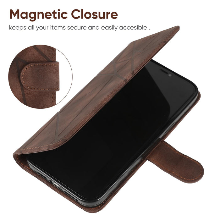 For Iphone 15 Skin Feel Geometric Lines Leather Phone Case