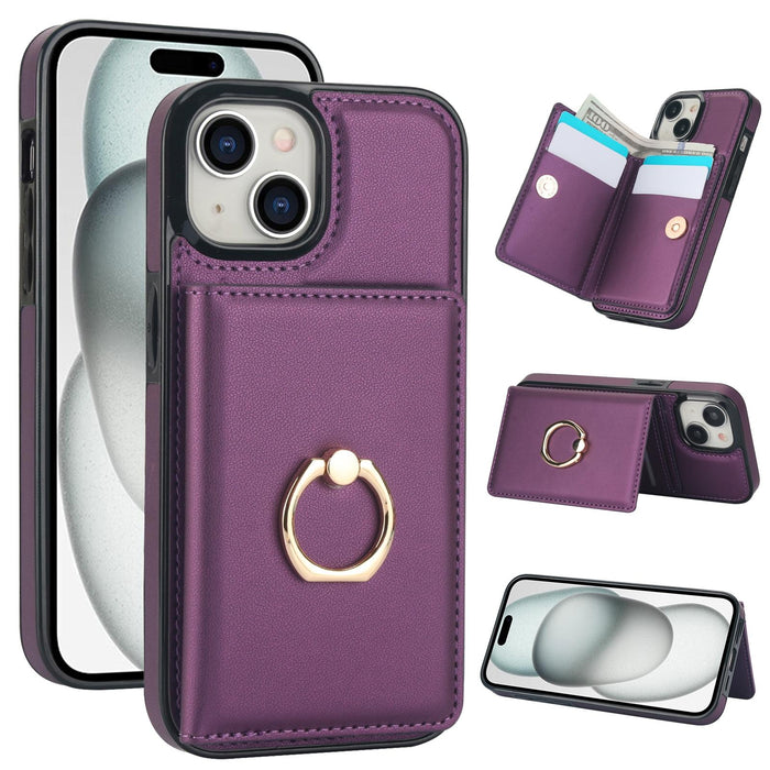 For Iphone 15 Rfid Anti-Theft Card Ring Holder Phone Case