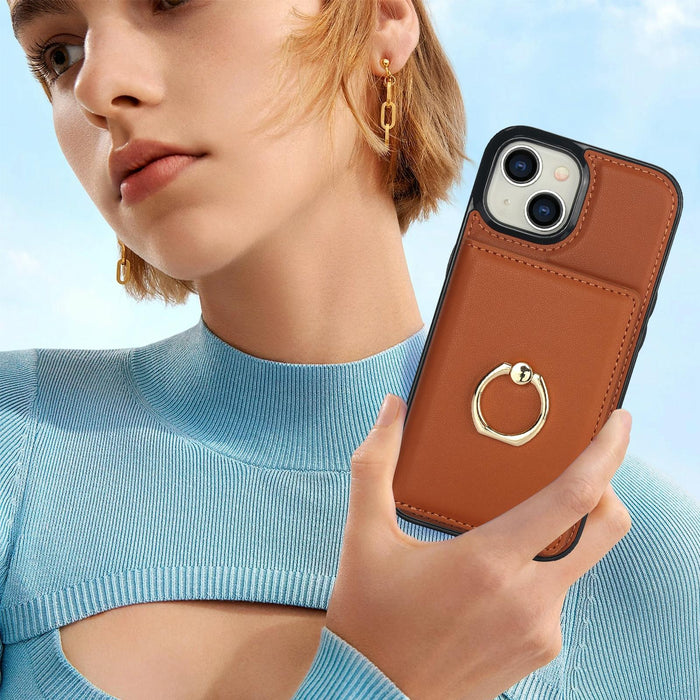 For Iphone 15 Rfid Anti-Theft Card Ring Holder Phone Case